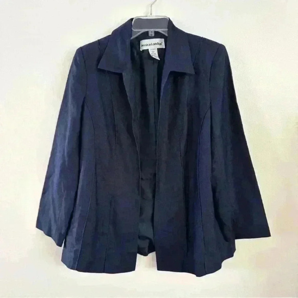 Jessica London Blazer Linen Blend Womens Sz 14 Blue Lightweight Padded Shoulder